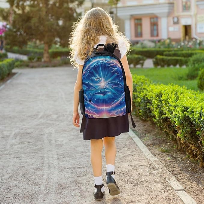 Lightweight Backpack for Gym Travel Bicycle, Big Capacity Multipurpose Anti-Theft Carry On Bag, Galaxy Dolphin Star Space Travel Hiking Bag Day Pack
