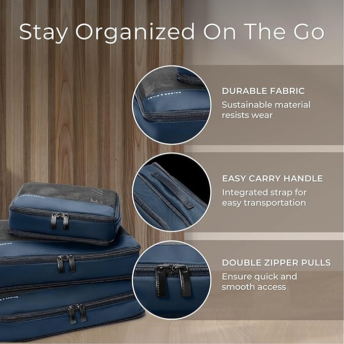 Briggs & Riley Carry On Compression Packing Cube Set - Bag Organizer for Suitcase & Luggage, For Women & Men, Pack Accessories for Vacation - Travel Must Haves, 3-Piece, Navy