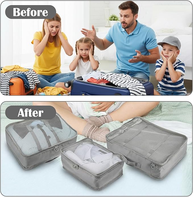 12 Pcs Packing Cubes for Suitcase, 3-Sizes Luggage Packing Organizers for Travel Accessories Hiking Camping Backpacking Clothes(Grey, L, M, S Size)