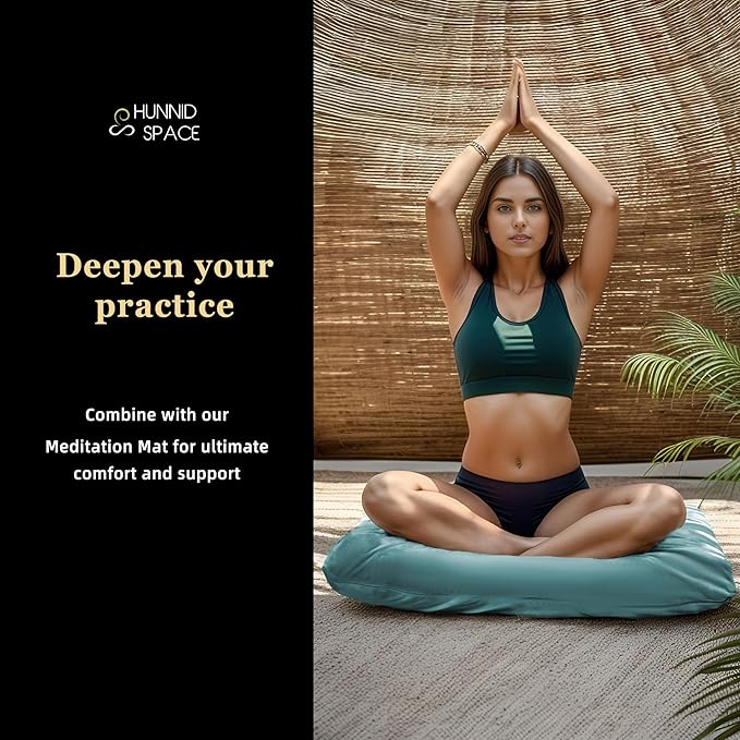 Meditation Zafu Cushion Set with Buckwheat Hulls & Memory Foam - Ergonomic Support for Yoga & Sitting - Removable Machine-Washable Luxury Velvet Cover - for Adults and Kids (Green)