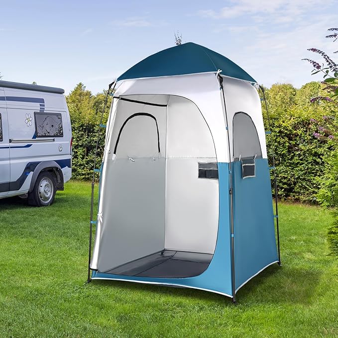 VINGLI 6.8FT Shower Tent, Large Instant Pop Up Shelter with Mesh Floor & Carrying Bag, Privacy Changing Room Tent for Toilet, Camping, Dressing, Lightweight & Sturdy, Easy Set Up