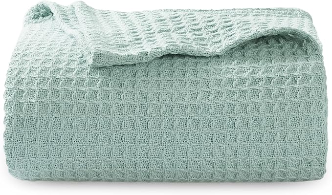 Bedsure Gentlesoft 100% Cotton Blanket Twin XL Size for College Dorm - Breathable and Soft, Waffle Weave Twin Blanket for Summer, Dorm Room Essentials, Mint, 66x90 inches