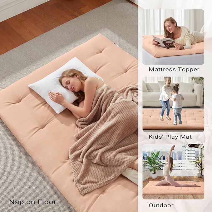 Japanese Floor Futon Mattress Twin Size 39"x 80", Foldable Bed Mattress, Portable Tatami Mat Sleeping Pad, Folding Futon Cushion, Roll Up Floor Lounger for Guest Room Dormitory (Khaki)