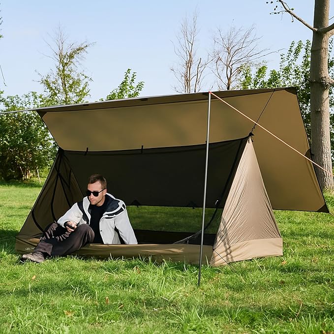 onewind 10×10 ft Camping Tarp, Waterproof Silnylon Emergency Shelter Survival Tent Tarp Hammock Rainfly for Ultralight Camping Backpacking Buschcraft, OD Green