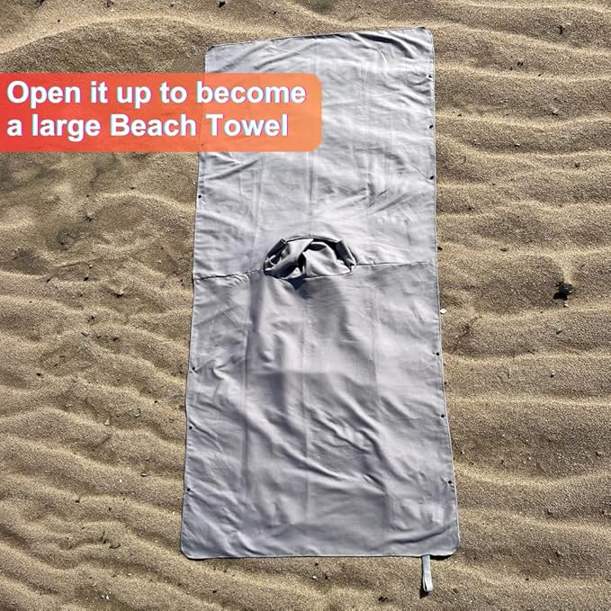 Beach Towel Blanket Changing Robe Surf Poncho for Surfing Swimming Pool Outdoor Camping, Microfiber Quick Dry Towel (Light Gray, Adult)