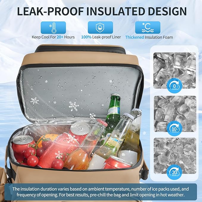 Oversize 45L Insulated Cooler Backpack Waterproof & Leak-Proof Over-Size Storage for Beach, Picnic, Camping, Lunch and Travel, Large Portable Cooler Bag for Outdoor Enthusiasts, Workers, Men & Women