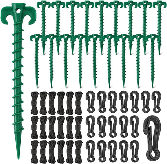 AUGSUN 54 Pieces Plastic Inflatable Stakes Set, Include Tent Stakes, Tethers Ropes and Hooks Heavy Duty Garden Yard Stakes for Christmas Outdoor Decorations Green