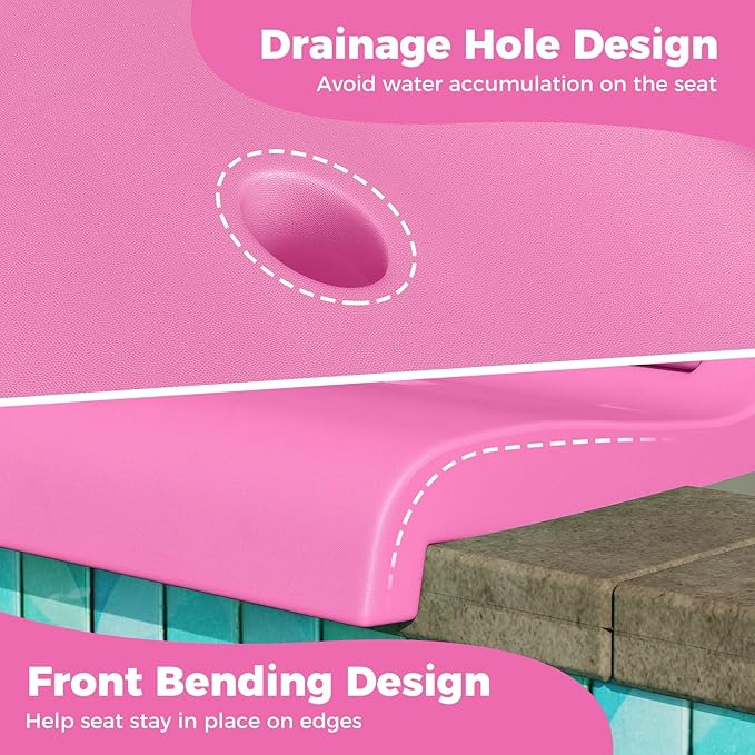 GYMAX 2 Pack Foldable Poolside Chairs for Edge of Pool, Portable Pool Chair with Handle, Drainage Hole, Lightweight Folding Flip Seat for Beaches, Camping, Fishing, Tailgating, Lawn (Bright Pink,2)