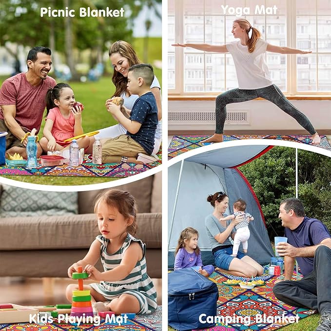 Waterproof Picnic Blankets Foldable & Portable 60''x80'' Boho Picnic Mat for Outdoors, Large Washable Picnic Blanket for Travel Camping Beach, Park Grass Picnic Blanket Accessories for Adults