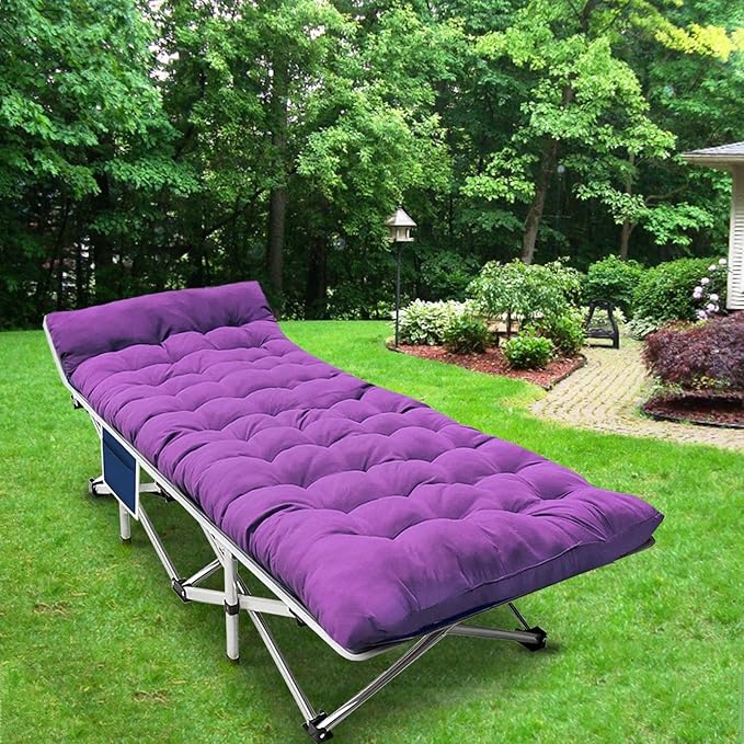 Camping Cot Cots for Sleeping with Mattress Cots for Camping for Adults with Camfortable Pad Heavy Duty Camping Bed with Carry Bag Folding Cot for Hiking Home Office Nap and Vacation