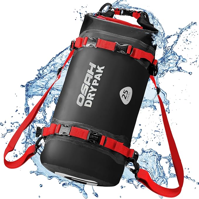 25L Waterproof Dry Bag - Motorcycle Luggage Tail Bag with Straps for Back Seat, Roll Top Lightweight Waterproof Backpack Sack for Travel, Swimming, Boating, Kayaking, Camping and Beach