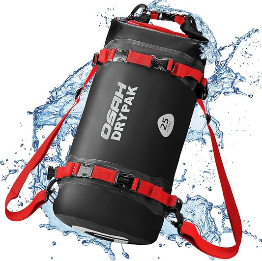 25L Waterproof Dry Bag - Motorcycle Luggage Tail Bag with Straps for Back Seat, Roll Top Lightweight Waterproof Backpack Sack for Travel, Swimming, Boating, Kayaking, Camping and Beach