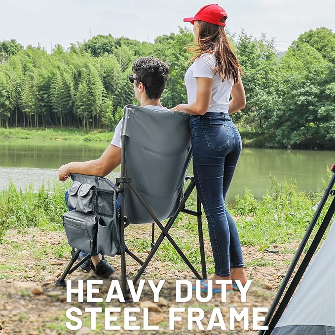 TIMBER RIDGE Oversized Folding Camping Chair High Back Heavy Duty for Adults Support up to 500lbs with Cup Holder, Side Pocket Cooler Bag 2 Pack
