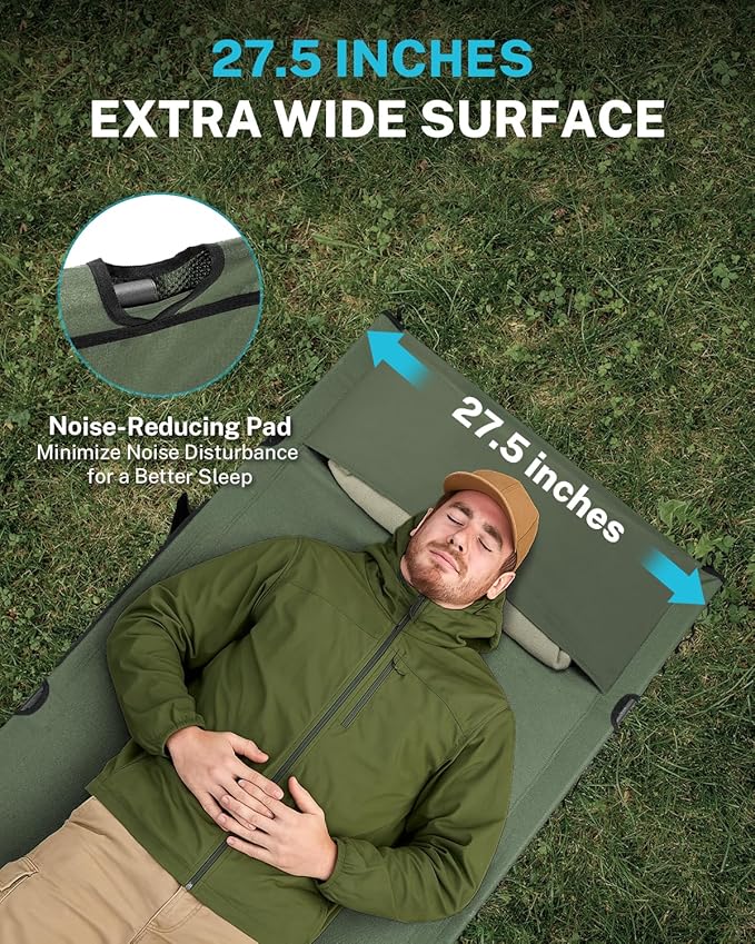Gonex Camping Cot with Leg Extenders 2 in 1 Portable Ultralight Folding Cot for Adults Adjustable Height Supports 350lbs Sleeping Bed for Backpacking Travel Beach Home 74.8"x27.5"(Army Green, 1 PCS)