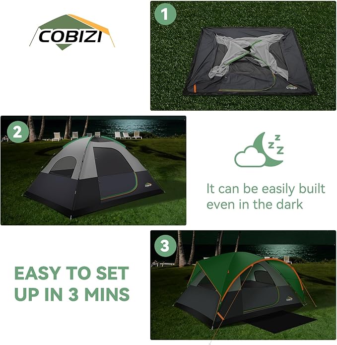 COBIZI 4-6-8-10 Person Camping Tent, Spacious Family Tents for Camping Ideal, Hiking, 3500mm Waterproof Double-Layer Windproof Tent for Hiking & Backpacking