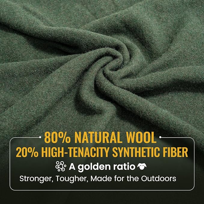 ONETIGRIS Wool Blanket, Camping Wool Blanket–Large, Cozy, Washable,Great for Camping,Outdoors,Car,Sporting Events, Bushcraft Survival Kits 64in x 87in