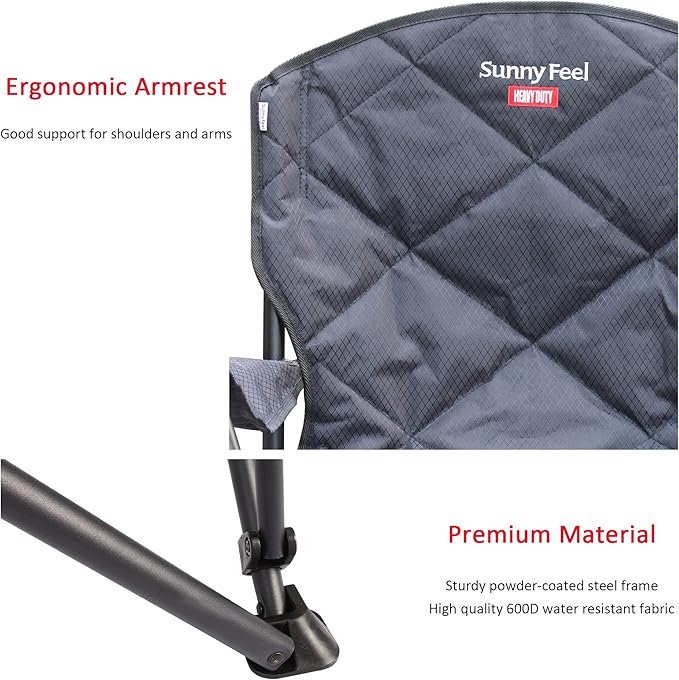 SUNNYFEEL XXL Oversized Camping Chair Heavy Duty 800 LBS for Big Tall People Above 6'4 Padded Portable Folding Sports Lawn Chairs with Armrest Cup Holder & Pocket for Outdoor/Travel/Picnic/Camp