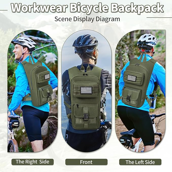 Hydration Backpack, Tactical Molle Water with 2L TPU Water Bladder, for Men Women Lightweight Water Backpack, Hydration Pack for Hiking, Biking, Climbing and Hunting, Military Green