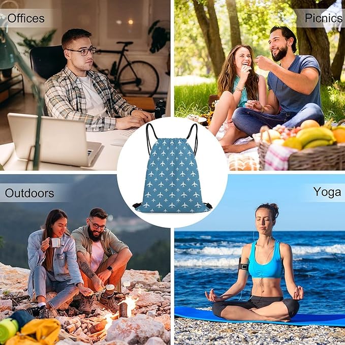 Gym Drawstring Backpack Sackpack Water Resistant for Sports Beach Yoga Travel Unisex, Airplane Bags