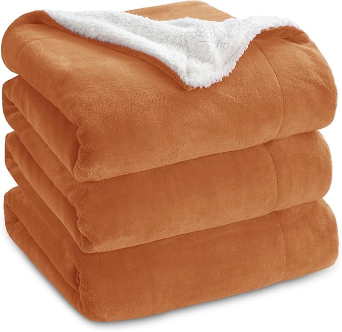 Bedsure GentleSoft Sherpa Fleece Blankets Queen Size for Bed - Thick and Warm, Soft Fuzzy Plush Queen Blanket for Winter, Burnt Orange, 90x90 Inches