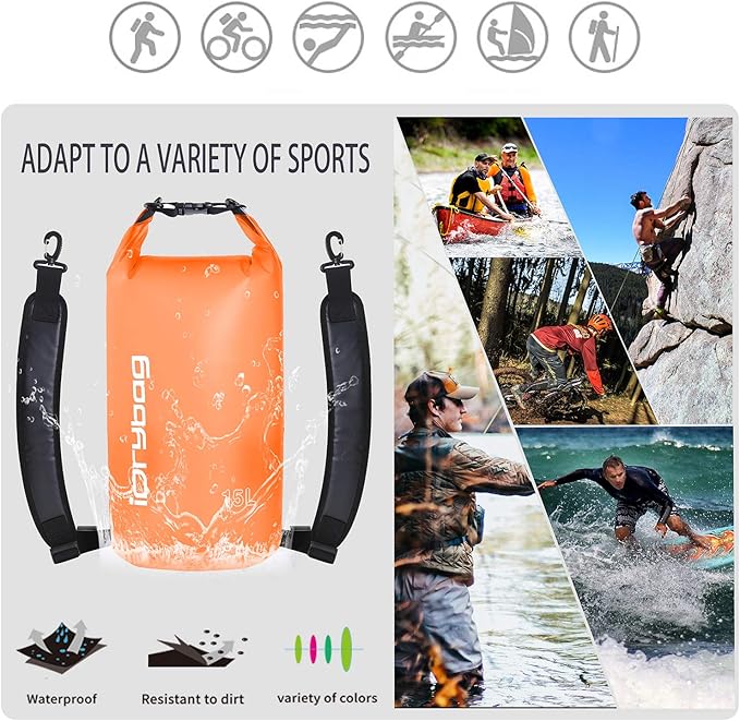 IDRYBAG Clear Dry Bag Waterproof 2L/5L/10L/15L/20L, Small Dry Sack Waterproof Bag for Kayaking