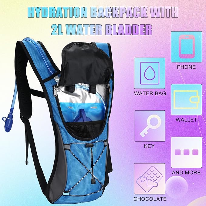 Chunful 4 Water Backpack Running Hydration Pack with 2L Hiking Water Bladder Pack for Musical Festival Essential Women Men Running Cycling Climbing Hiking, 4 Color