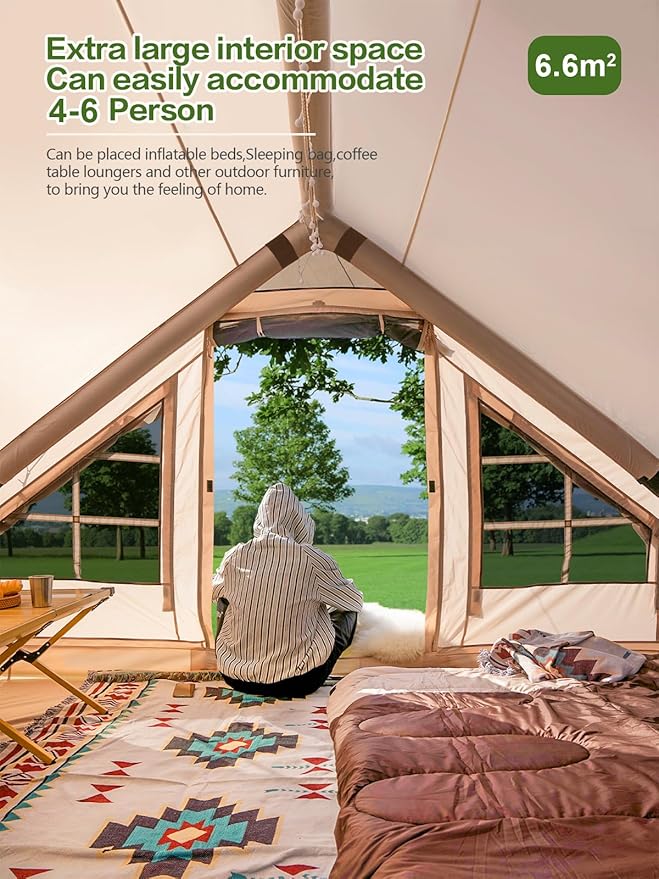Inflatable Camping Tent,2/4/6/8 Person Glamping Inflatable Tents with Awning, Quick Setup Blow Up Tents with Pump, Waterproof Oxford Inflatable House for Camping, Air Glamping Hot Tents for Adult