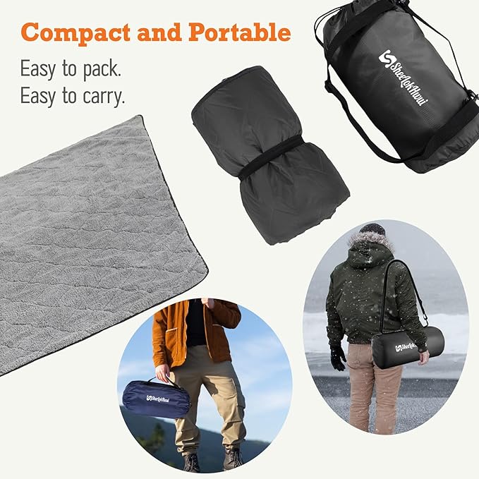 Outdoor/Indoor Sherpa Blanket, Oversized Waterproof Stadium Blanket for Cold Weather. Warm, Soft, Portable, Great for Stadium, Sports Events, Camping, Indoor - 82x56in., Dark Gray