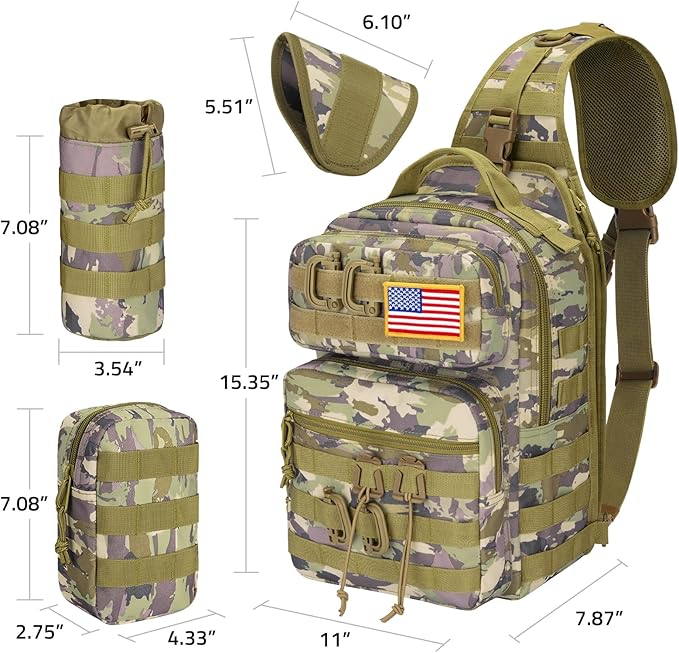 CVLIFE Tactical Sling Bag Backpack for Men Military Shoulder Sling Bag Molle Army Assault Detachable Tactical Bag with Bottle Holder Concealed Carry Daily Day Pack Work Bag for EDC Hiking, Auriclash