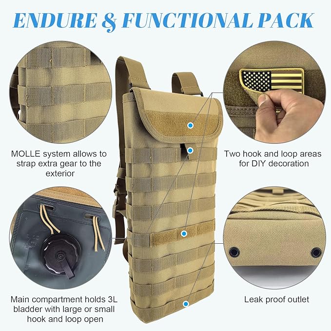 Tactical MOLLE Hydration Pack Carrier Backpack with 3L Water Bladder