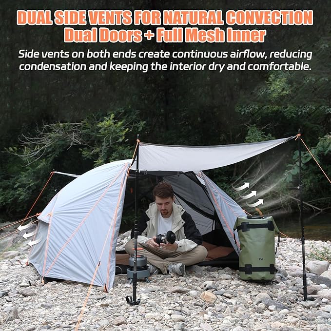 2 Person Lightweight Backpacking Tent – 5000mm Waterproof Silicone Nylon, 7001 Aluminum Poles, YKK Zippers, Compact 3-Season Hiking & Camping Tent with Front Vestibule