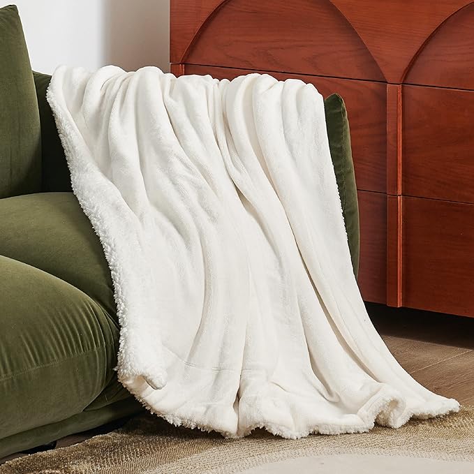 Bedsure GentleSoft Sherpa Fleece Throw Blanket for Couch - Thick and Warm, Soft Fuzzy Plush Throw Blanket for Winter, Cream, 50x60 Inches