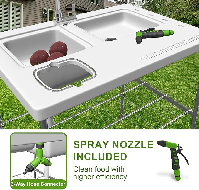 THUNDERBAY Portable Folding Fish Game Cleaning Camp Table Heavy Duty 40''Fillet Table with Double Sink and Faucet