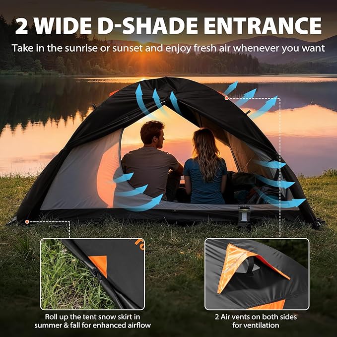 GEERTOP 2 Person 4 Season Blackout Camping Tent - Sleep in Darkroom, Waterproof Rainfly, Snow Skirt, Lightweight Aluminum Pole, Easy Setup for Hiking, Mountaineering, Family Camp