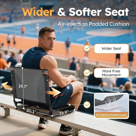 LET'S CAMP Folding Stadium Seats 2 Pack, Portable Bleacher Chairs with Back Support, Lightweight Stadium Chairs for Sports Events, Bleachers & Concerts, Black