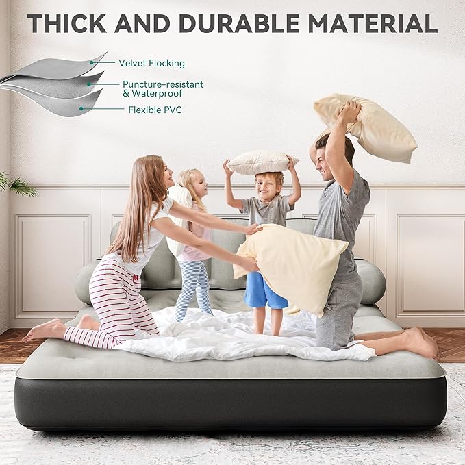 YITAHOME Queen Size Air Sofa Bed Mattress with Headboard and Pump, Blow Up Couch Inflatable Bed for Home Living Room, 79" x 60" x 25" (Expanded Size, Black)