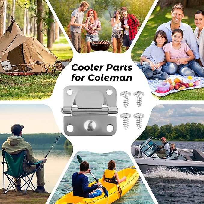 4PCS Cooler Hinge for Coleman, Stainless Steel Hinges Replacement with Screws, Compatible with Coleman Cooler, Cooler Accessory