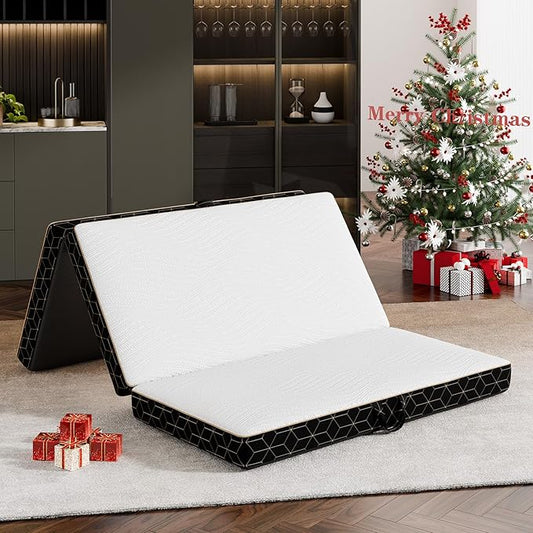 Tri-Fold Memory Foam Mattress Twin - 3.5 Inch Portable Folding Mattress with Handle & Washable Cover, Floor Bed with Non-Slip Base, Space-Saving for Room, Travel, Guest Bed, RV, 75"x38"x3.5"
