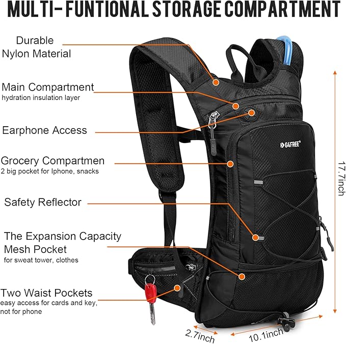 G4Free Insulated Hydration Backpack Pack with 2L BPA Free Bladder for Outdoor Running Hiking Cycling Camping