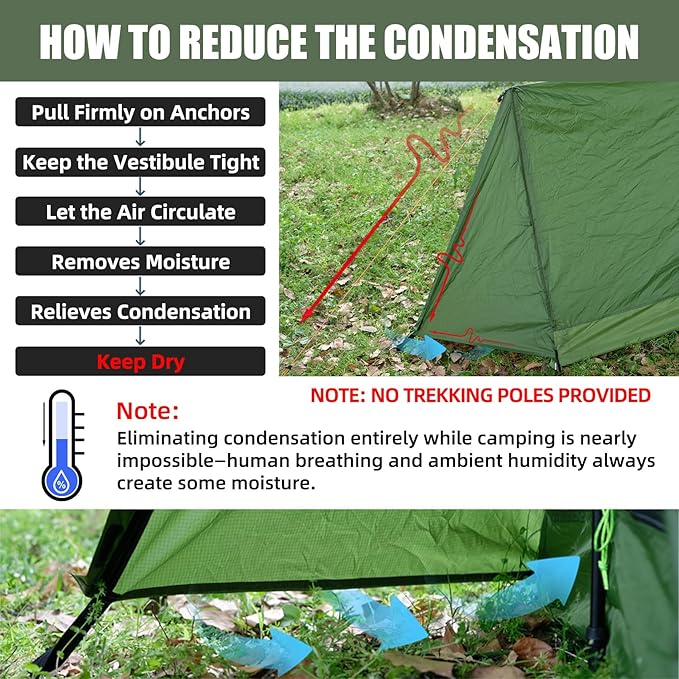 2-Person Trekking Pole Tent for Backpacking - Ultralight 2 Person Backpacking Tent, Lightweight Waterproof Two Person A-Frame Hiking Shelter for Outdoor Camping, Scouts, Trekkers (No Poles)