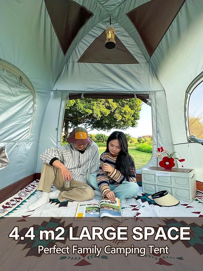 Inflatable Camping Tent,2/4/6/8 Person Glamping Inflatable Tents with Awning, Quick Setup Blow Up Tents with Pump, Waterproof Oxford Inflatable House for Camping, Air Glamping Hot Tents for Adult