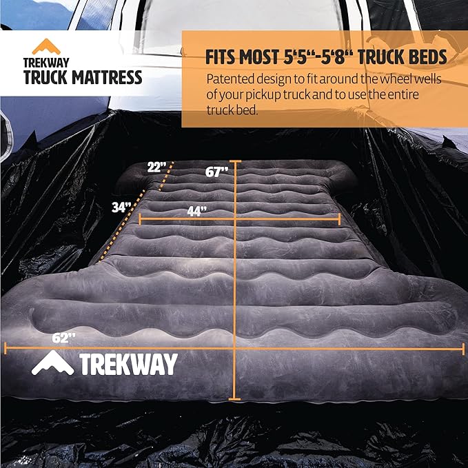 Offroading Gear Truck Bed Air Mattress | 5.5ft to 5.8ft Truck Box | Trekway | F150 | Ram 1500 | Silverado | Tundra | Titan | Converts to Full Double Size Bed | Inflatable Blow Up