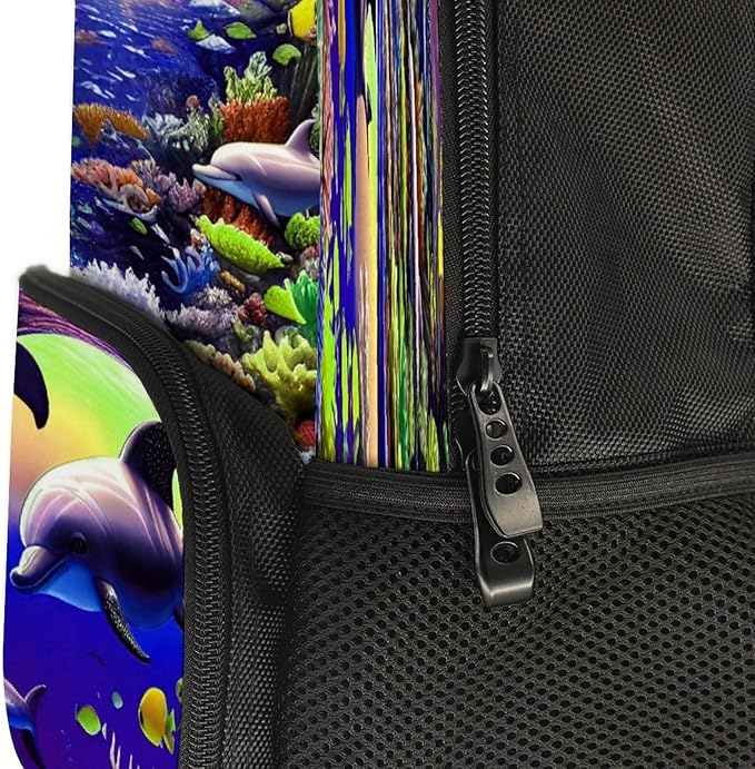 Lightweight Rucksacks for Camping Picnic Walking Cycling, Large Capacity Multipurpose Anti-Theft Carry On Bag, Magical Underwater World Of Dolphins And Fish Art Travel Hiking Camping Rucksack