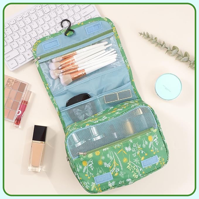 Pengxiaomei Toiletry Bag for Women, Waterproof Hanging Cosmetic Bag Portable Makeup Pouch Multifunction Handle Travel Toiletry Bag for Easter Gifts(Green)