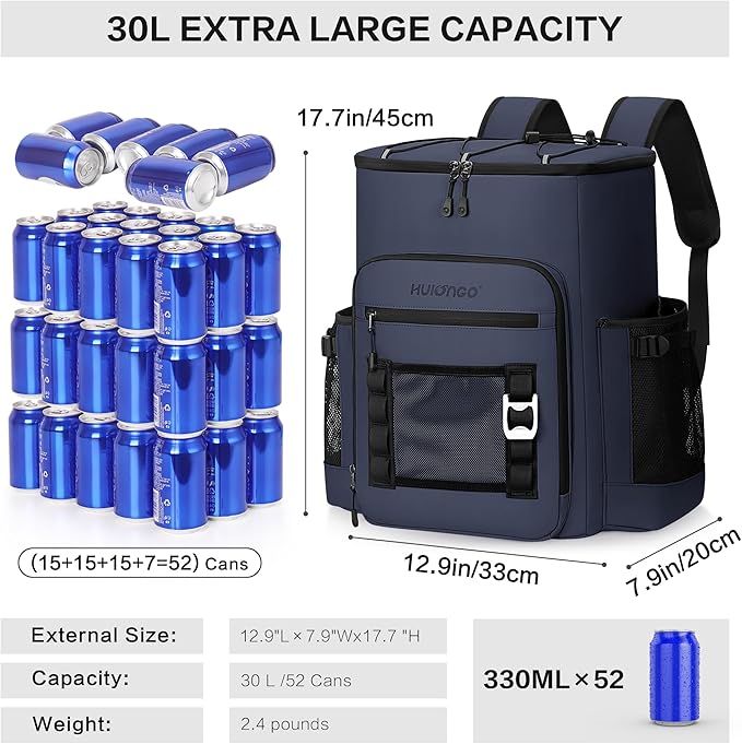 Large 52cans Waterproof Insulated Cooler Backpack for Men & Women, Leak Proof Backpack Cooler, Soft, 8Gal