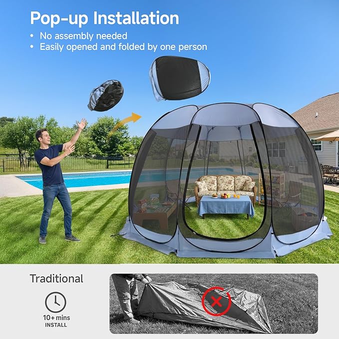 Alvantor® Pop Up Screen House Gazebo, Portable Mosquito Net Tent, UV Protected Sun Shelter for Patio, Backyard & Camping, Instant Setup for 2-10 People