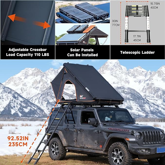 Naturnest Rooftop Tent Hard Shell, Easy Set Up Pop Up Tent for 2 Person Camping, Waterproof UV-Resistant Blackout Privacy 4 Season Tent for Pickup Truck, Jeep, SUV, Van, Trailer - Polaris