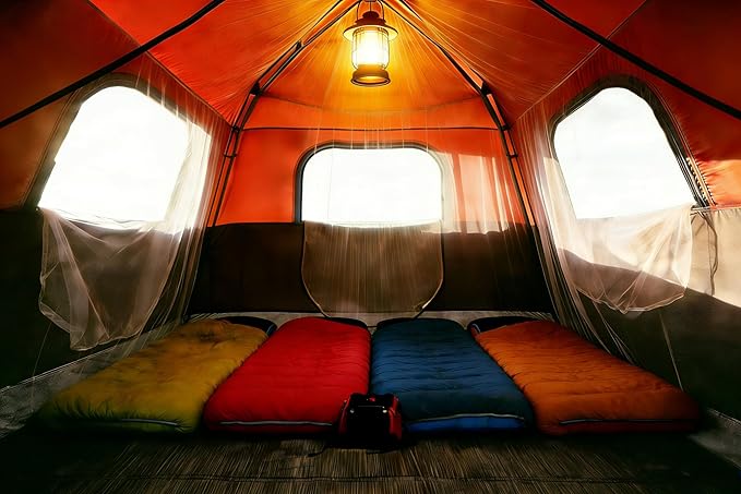 3/4 Person Camping Tent with 1 Door, 4 Windows, and Upgraded Ventilation– Instant Setup, Waterproof, 8'x 8'x 67''Oxford Fabric Floor Pop Up in 60 Seconds Includes Rainfly and Backpack
