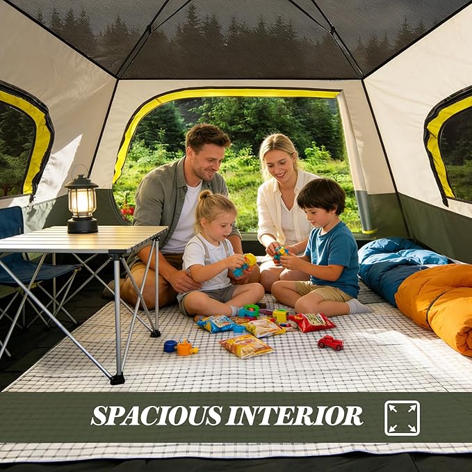 Camping Tent 2/3/4 Person Instant Pop Up Tents for Camping - 40s Automatic Easy Setup Tent with Rainfly, Double-Layer Waterproof & Windproof Instant Tents with Welcome Mat for Camping & Hiking