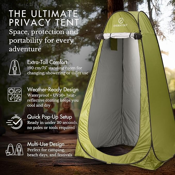 Portable Pop-Up Privacy Tent – Black/Green & Carry Bag. Outdoor Shower, Toilet, and Changing shelter. Water-Repellent, Compact, UV-Protective. Privacy Tent for Camping, Beach, Hiking, and Festivals.